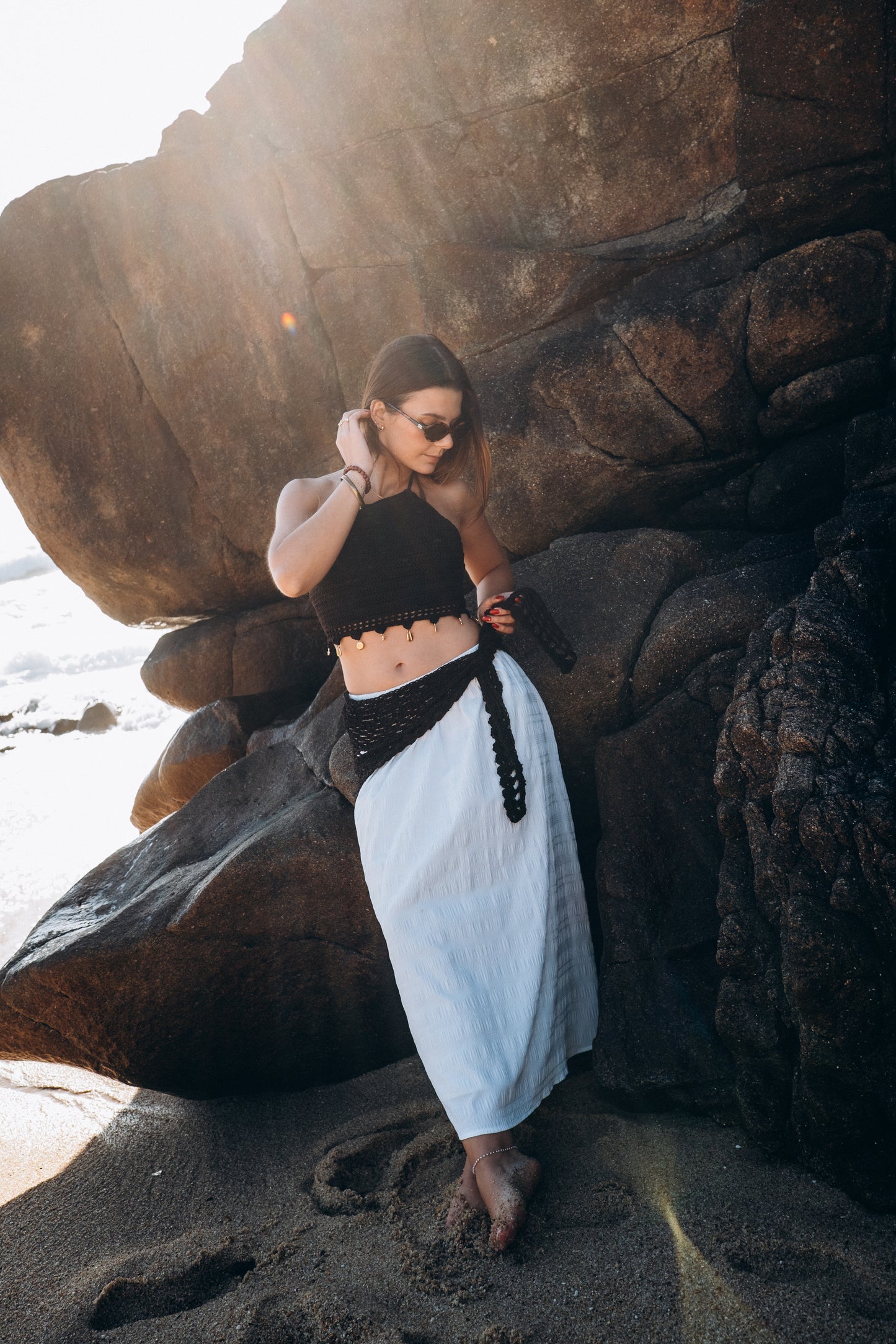 Cotton Crop Top with Seashell Charms