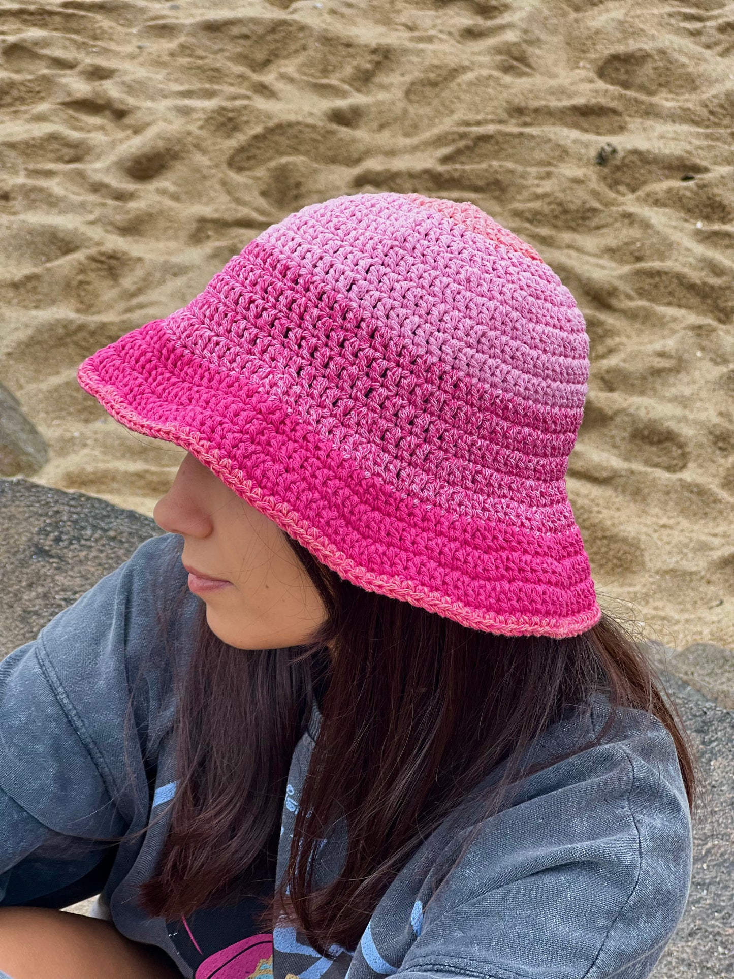 Pink Ombré Cotton Sun Hat