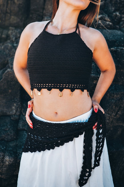Cotton Crop Top with Seashell Charms